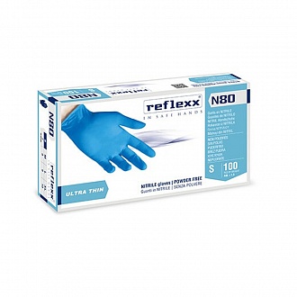 Резиновые перчатки, нитриловые, синие, Reflexx N80B-M. 3 гр. Толщина 0,06 мм.