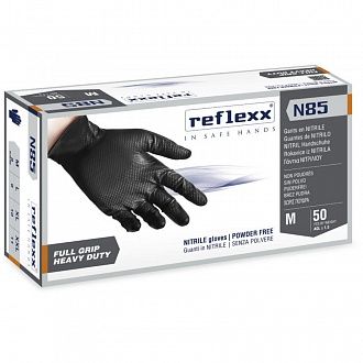 Сверхпрочные резиновые перчатки, нитриловые, чёрные, Reflexx N85B-XL. 8,4 гр. Толщина 0,2 мм.