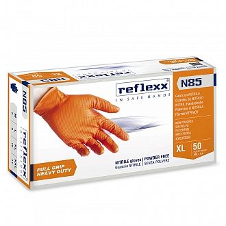 Сверхпрочные  резиновые перчатки, нитриловые, оранж, Reflexx N85-XXL. 8,4 гр. Толщина 0,2 мм.