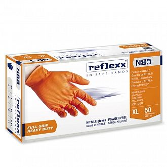 Сверхпрочные  резиновые перчатки, нитриловые, оранж, Reflexx N85-L. 8,4 гр. Толщина  0,2 мм.