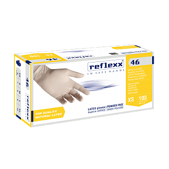 Одноразовые перчатки латексные 24 см. Reflexx R46-M. 5 гр. Толщина 0,1 мм.