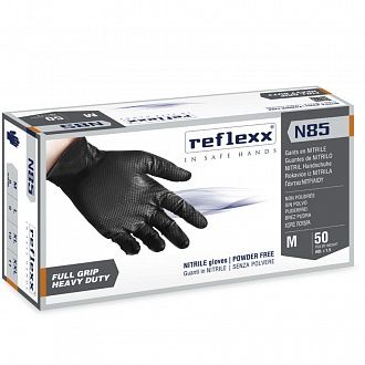 Сверхпрочные резиновые перчатки, нитриловые, чёрные, Reflexx N85B-L. 8,4 гр. Толщина 0,2 мм.